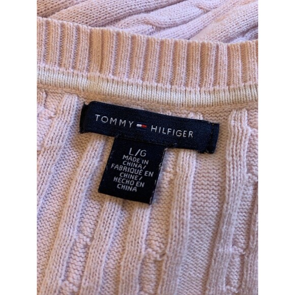 VTG y2k 2000s Tommy Hilfiger Baby Pink Cable Knit V-Neck Sweater Preppy Playboy - Picture 11 of 11